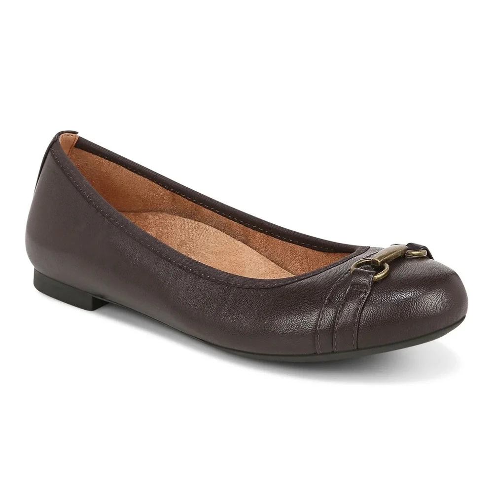 Vionic Delanie Dark Brown Leather Horsebit Ballet Flats‎ Womens 6 Wide